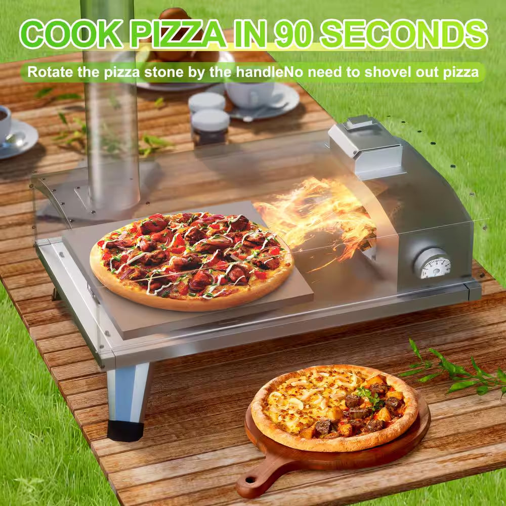 Wood Fired Pizza Ovens Outdoor Pizza Oven 12 In. with Pizza Stone, Silver Stainless Steel Portable Pizza Oven