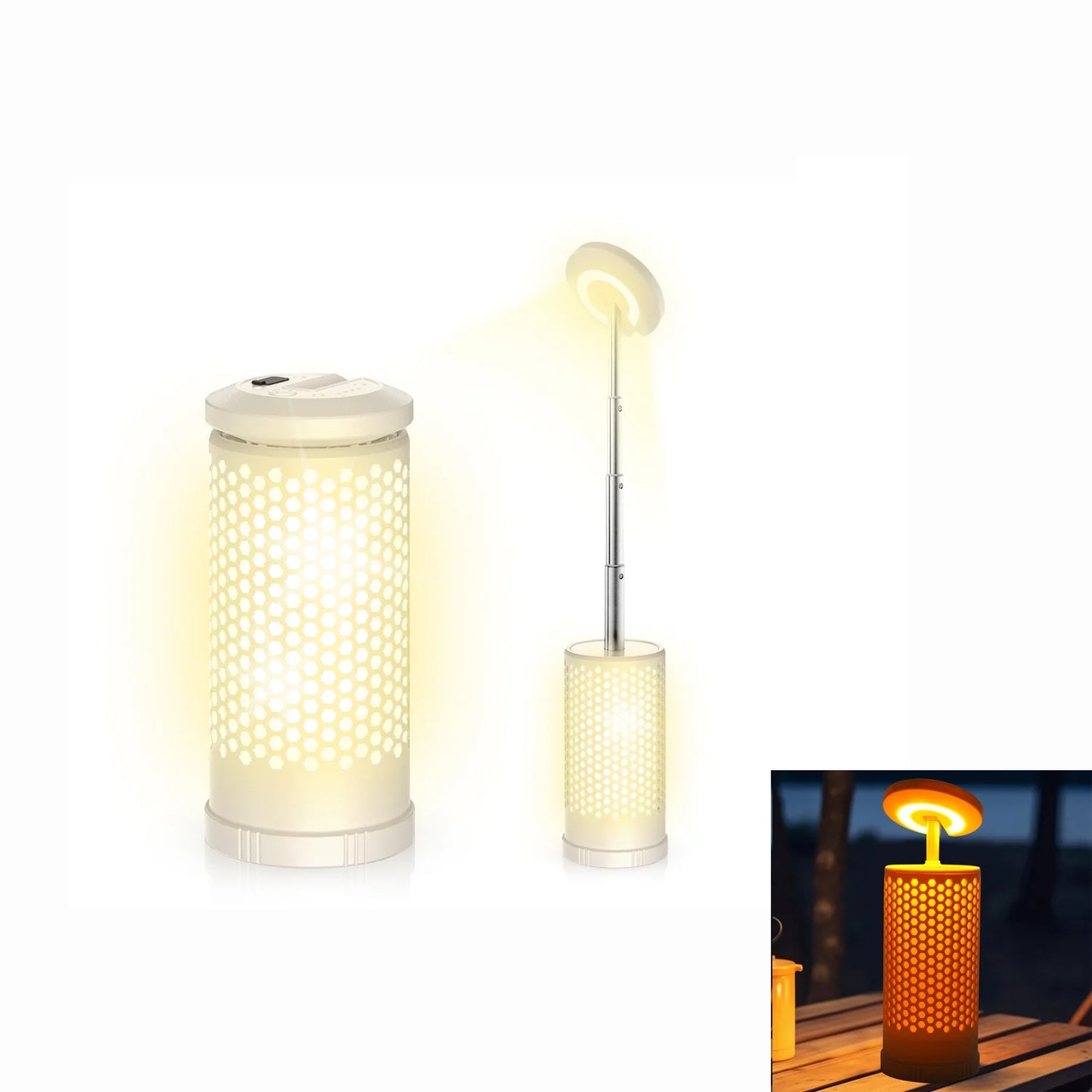 Illuminate Your Adventures with the 3000mAh Rechargeable Honeycomb Design Camping Lantern - Adjustable Warm & White Light for Every Outdoor Experience!