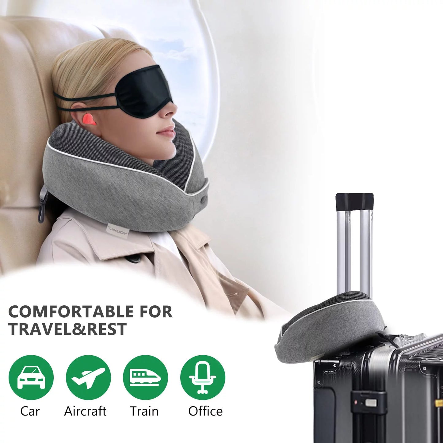 Premium Memory Foam Travel Neck Pillow with 360° Ergonomic Support, Includes Mask, Earplugs, and Storage Bag for Ultimate Comfort on the Go