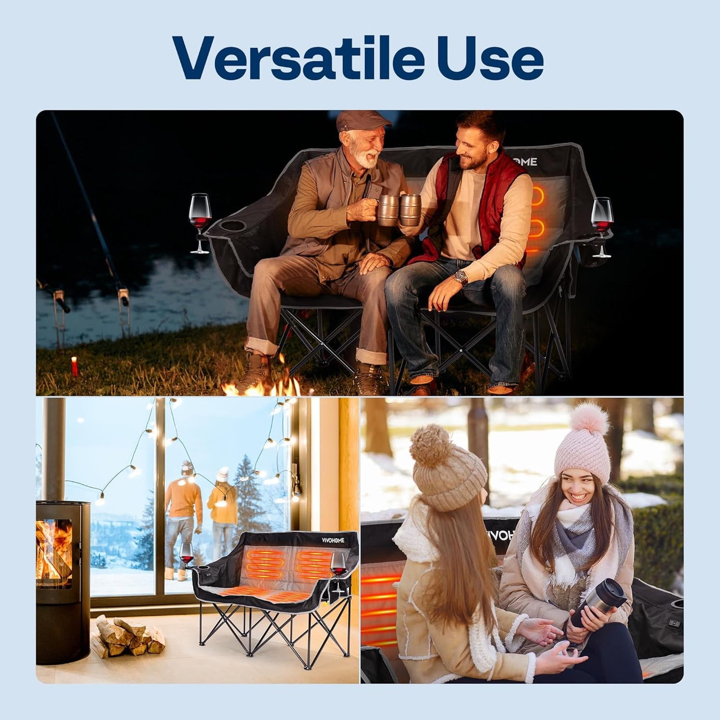 Heated Double Camping Chair: The Ultimate Buddy Seat with a 20,000 mAh Power Bank - Stay Warm, Stay Connected, and Share the Heat!