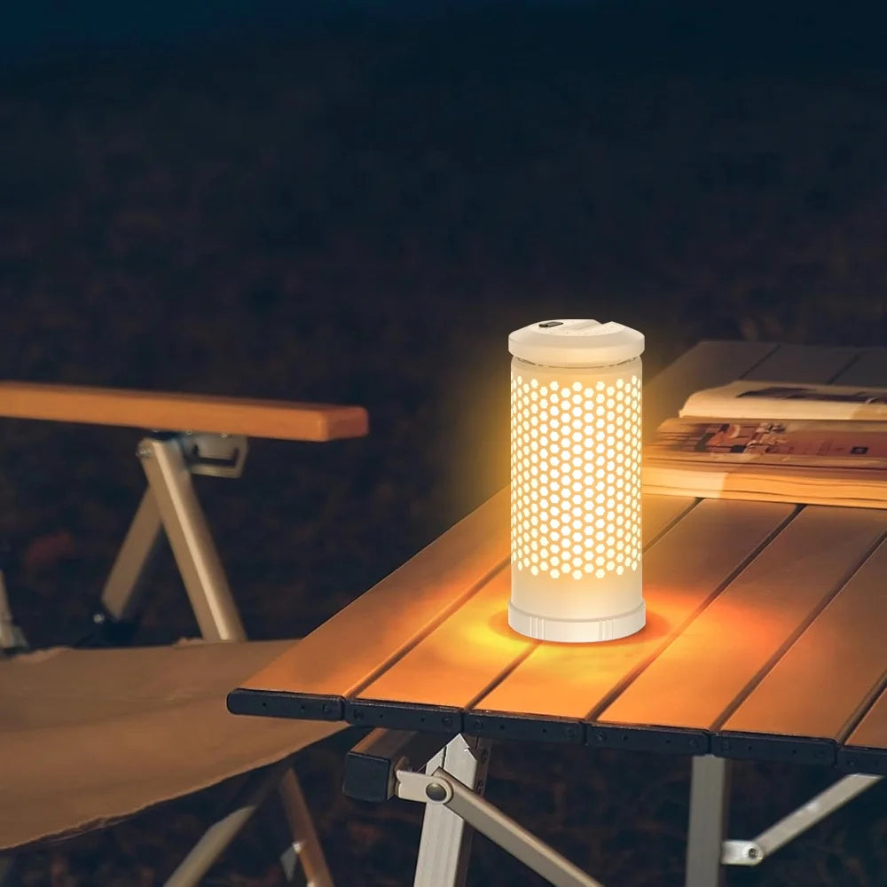 Illuminate Your Adventures with the 3000mAh Rechargeable Honeycomb Design Camping Lantern - Adjustable Warm & White Light for Every Outdoor Experience!