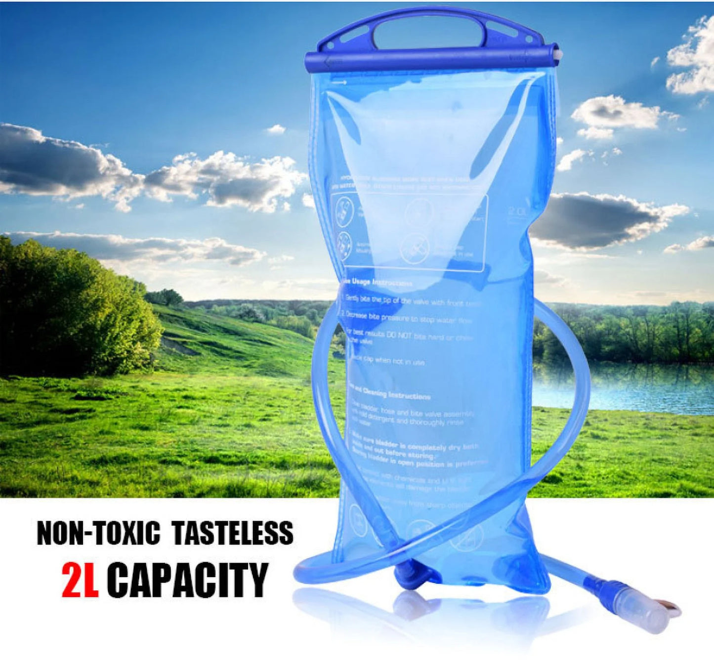 Water Reservoir Replacement, Water Storage Bladder Bag, Leak Proof Water Bladder, Hydration Bladder Ideal for Hiking Camping Running Cycling - 2L - Blue