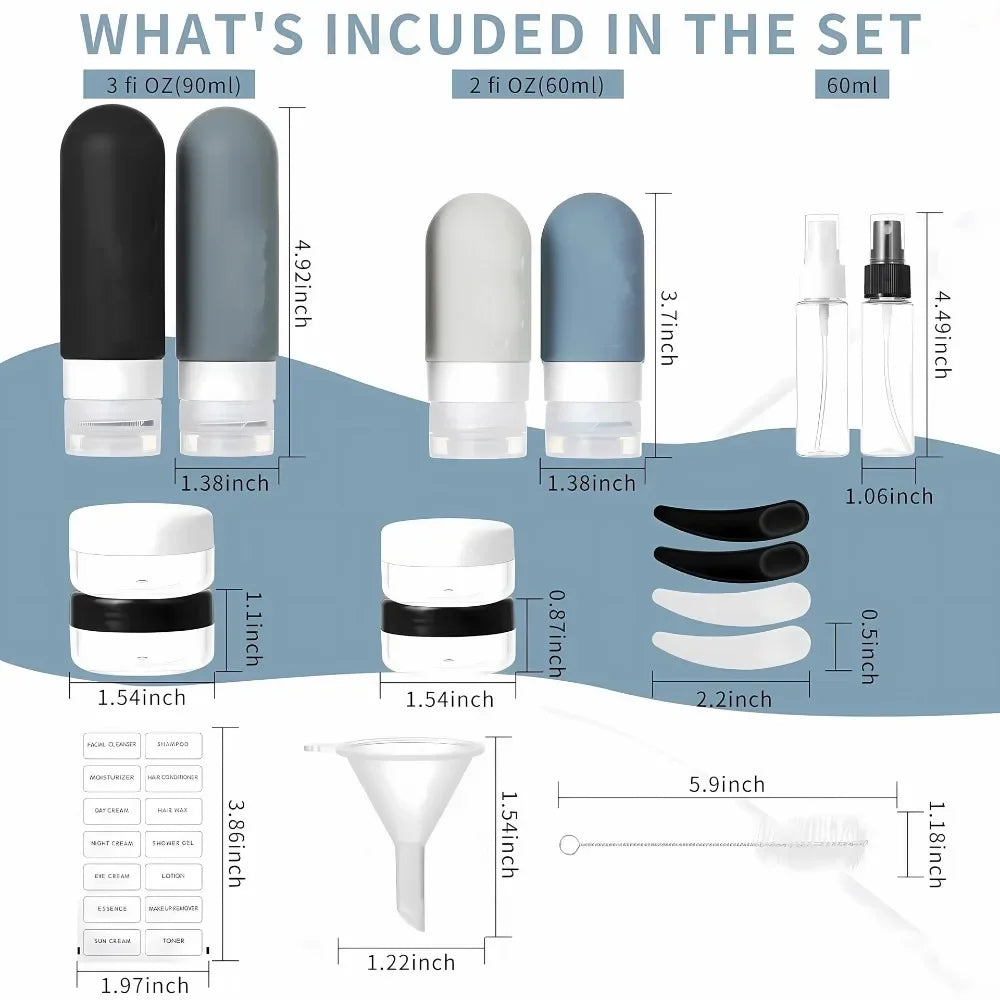 Ultimate 17-Piece Travel Bottle Set - Leak-Proof, Portable Refillable Toiletries for Shampoo, Conditioner, and Lotion