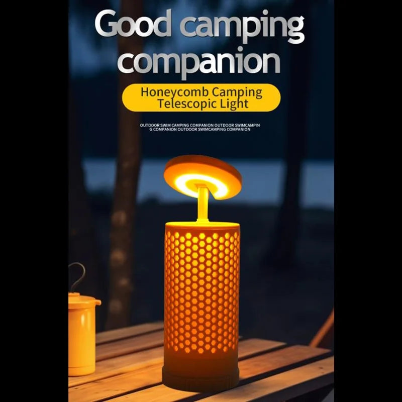 Illuminate Your Adventures with the 3000mAh Rechargeable Honeycomb Design Camping Lantern - Adjustable Warm & White Light for Every Outdoor Experience!