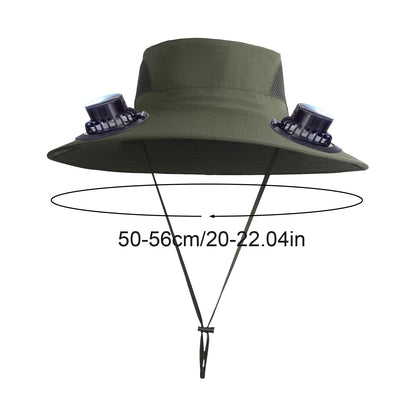 Solar Powered Fan Fishing Hat - Wide Brim Sun Protection with 2 Cooling Fans, 3-Speed Outdoor Hat for Men Women, Summer Beach Hiking Essential with Solar & USB Charging