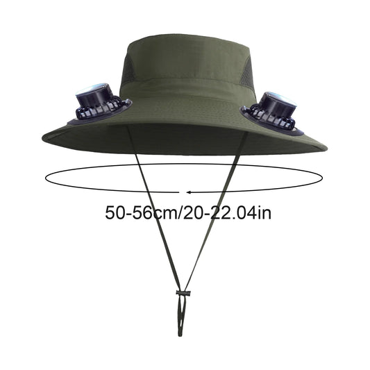 Solar Powered Fan Fishing Hat - Wide Brim Sun Protection with 2 Cooling Fans, 3-Speed Outdoor Hat for Men Women, Summer Beach Hiking Essential with Solar & USB Charging
