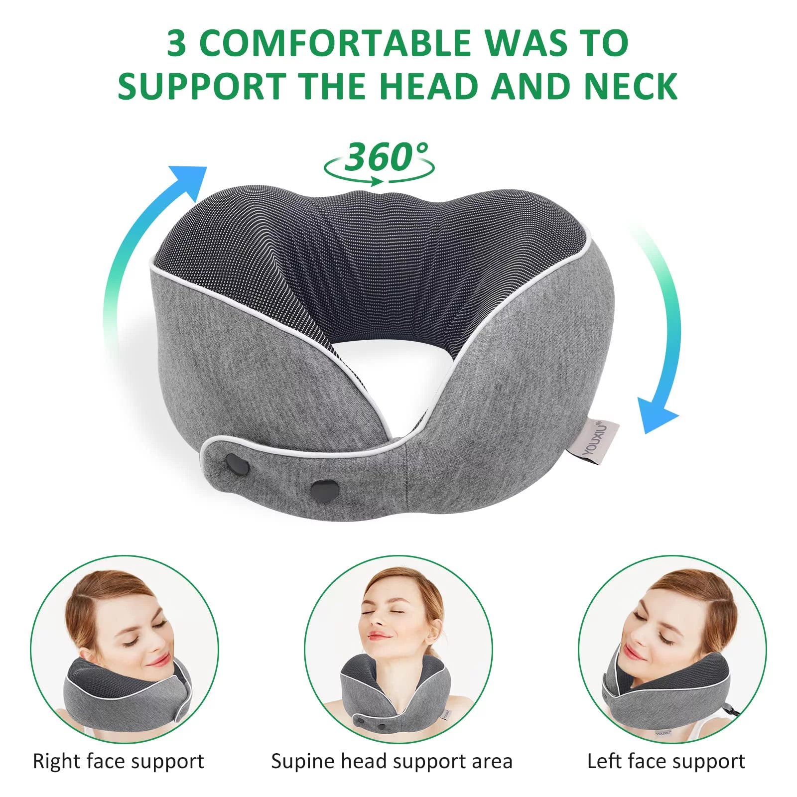 Premium Memory Foam Travel Neck Pillow with 360° Ergonomic Support, Includes Mask, Earplugs, and Storage Bag for Ultimate Comfort on the Go