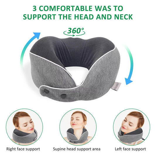 Premium Memory Foam Travel Neck Pillow with 360° Ergonomic Support, Includes Mask, Earplugs, and Storage Bag for Ultimate Comfort on the Go