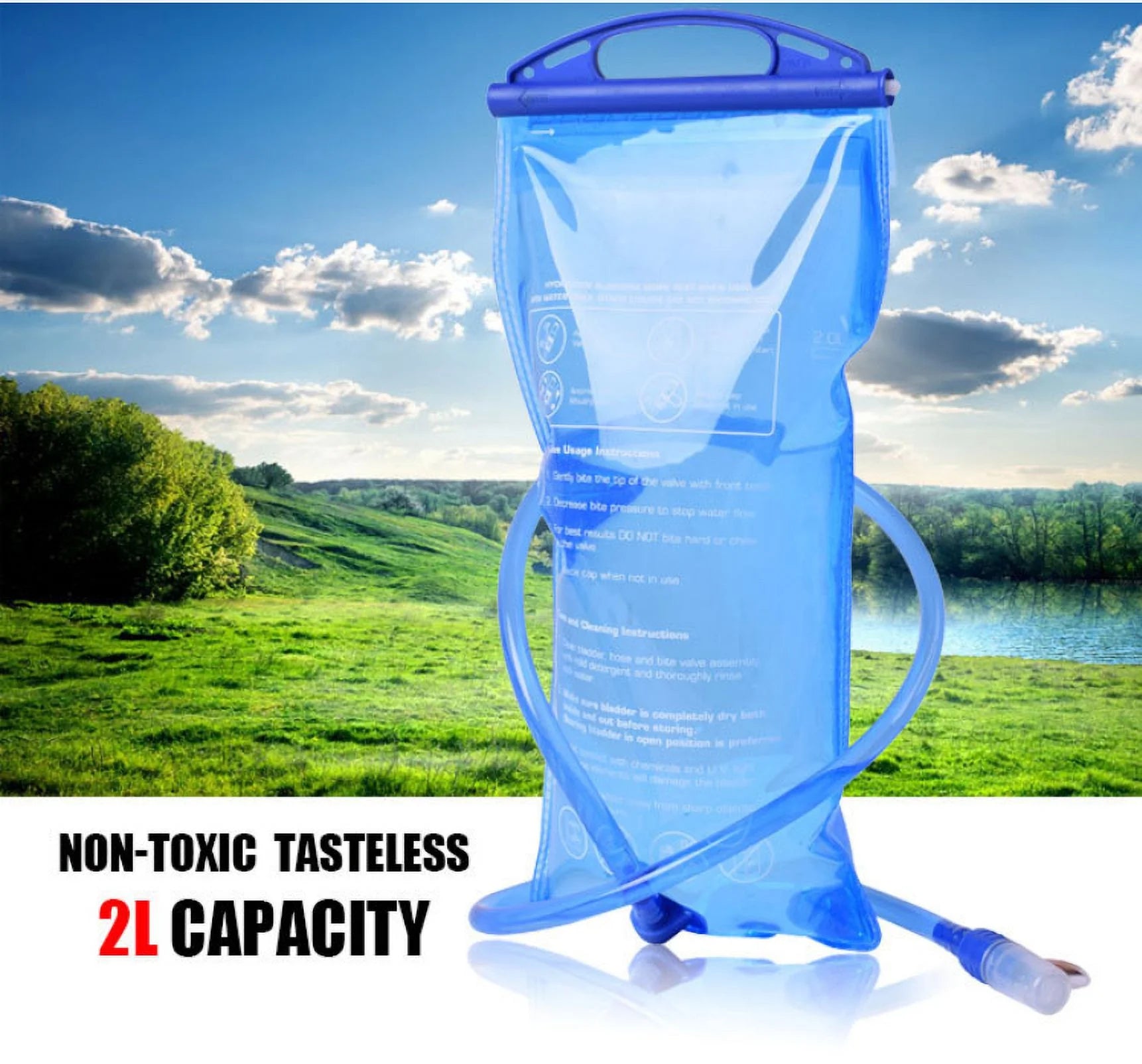 Water Reservoir Replacement, Water Storage Bladder Bag, Leak Proof Water Bladder, Hydration Bladder Ideal for Hiking Camping Running Cycling - 2L - Blue