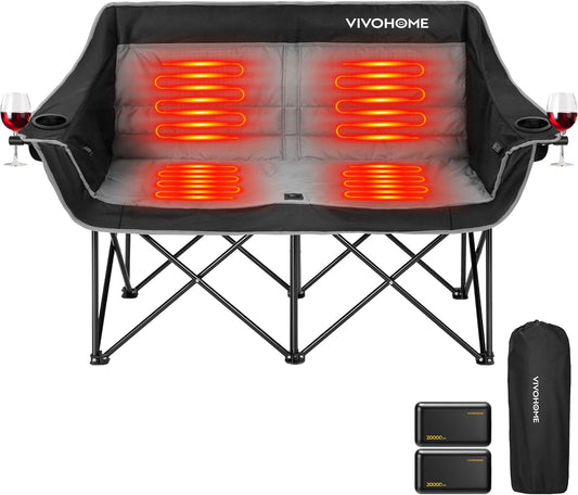 Heated Double Camping Chair: The Ultimate Buddy Seat with a 20,000 mAh Power Bank - Stay Warm, Stay Connected, and Share the Heat!