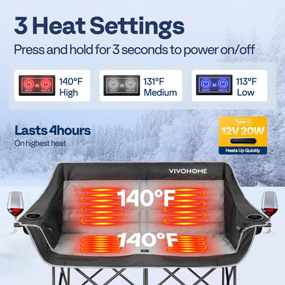 Heated Double Camping Chair: The Ultimate Buddy Seat with a 20,000 mAh Power Bank - Stay Warm, Stay Connected, and Share the Heat!